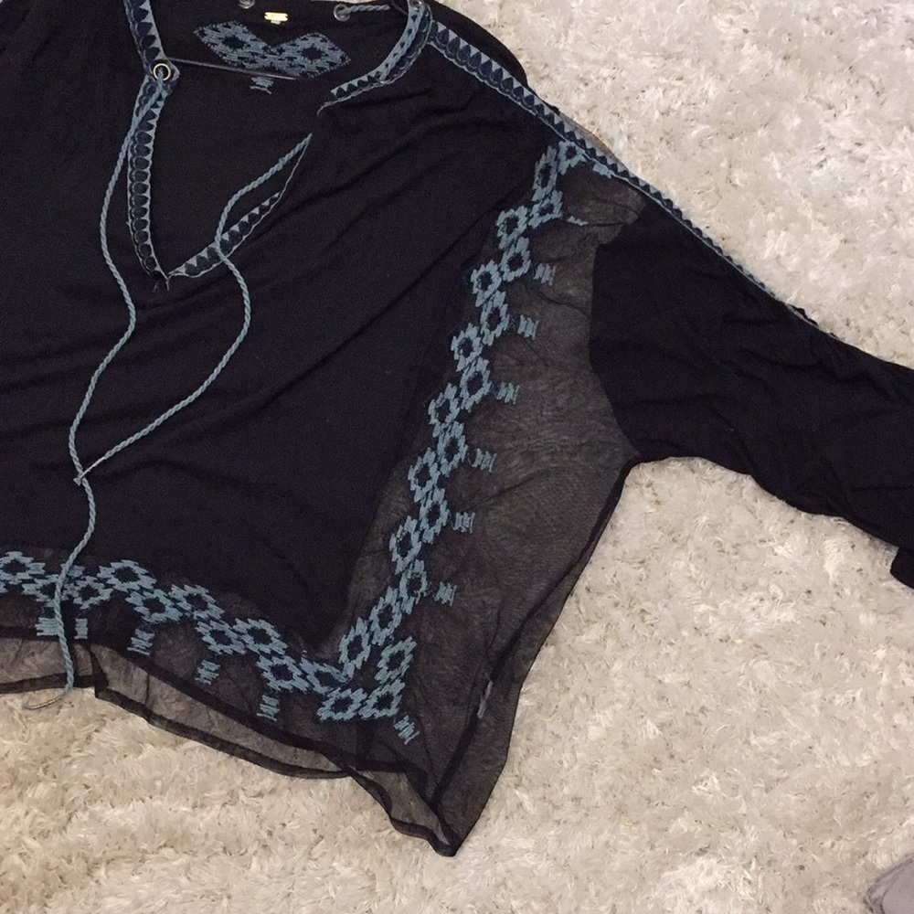Free People Blue Shirt with Sheer Sides